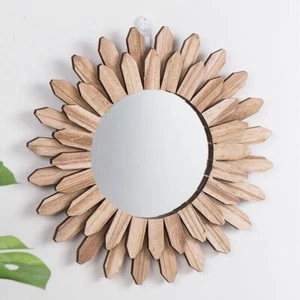 Wooden Vanity Mirror Rustic Wall Mirror Wall Decor Aesthetic Mirror Bedroom - Picture 1 of 11