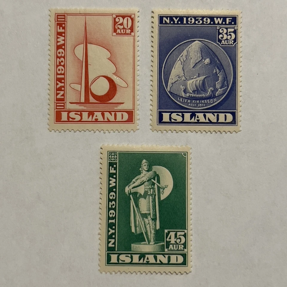 1939 ICELAND MINT MH OG STAMPS #213-215 NEW YORK WORLD'S FAIR SHORT SET - Image 1 of 2