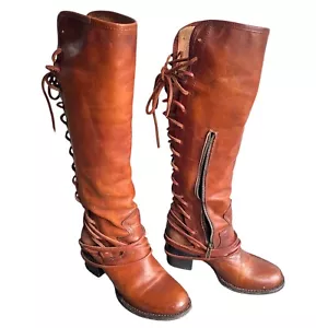 Freebird Womens Coal Brown Leather Knee High Block Heel Riding Boots Size 7 - Picture 1 of 24