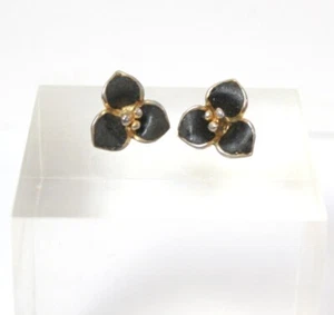 Ohrringe Clips Blume schwarz und gold Vintage - Bild 1 von 6