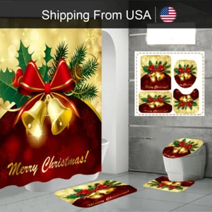 1 Set Bathroom Waterproof Shower Curtain Rugs Toilet Cover Polyester Decor Red - Picture 1 of 1