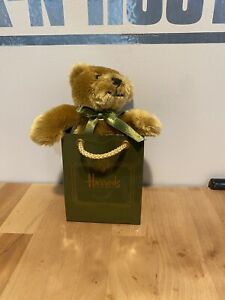 Harrods Soft Toys Plush Brown Bear in Green Bag 6" Still Attached To Bag