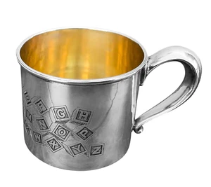 19th c. Child's Sterling Alphabet Cup, 1895 mark, Nice 71.3g - Picture 1 of 7
