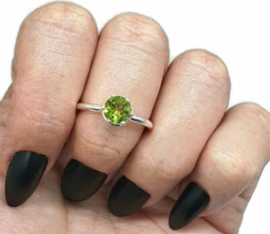 Peridot Ring, 3 Sizes, Sterling Silver, August Birthstone, Solitaire Ring - Picture 1 of 10