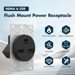 NEMA 6-30R Receptacle 30 A,Flush Mounting Outlet,with wallplate,2P, 3 W 125/250V - Picture 1 of 7