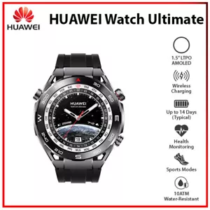 HUAWEI WATCH Ultimate BLACK 1.5" AMOLED Bluetooth iOS Android Smartwatch NEW - Picture 1 of 7