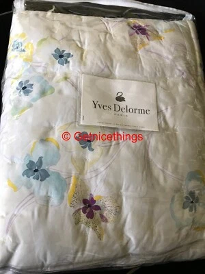 New Yves Delorme Ondee Queen Quilted Coverlet Bedspread Coastal Floral France - Image 1 of 4
