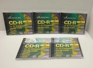 5 New IMATION CD-R 74 Minute 650 MB 1-4X 10 Recordable Discs Sealed 1 w Pkg dmg - Picture 1 of 7