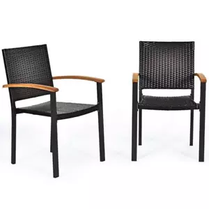 Costway Dining Chair 35" x 22.5" Outdoor 2-Set Weather Resistant Rattan Black - Picture 1 of 8