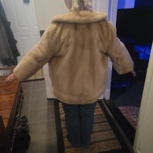 Vintage Emporium Jacket Women Medium Tan Mink Fur Stroller Coat Shawl Collared - Picture 1 of 12