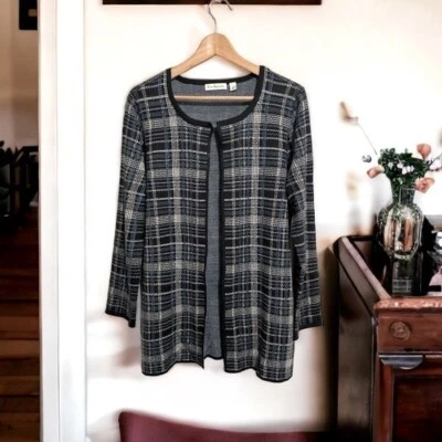 Cárdigan para mujer Kim Rogers azul/blanco a cuadros manga larga talla L Foto 1 de 4