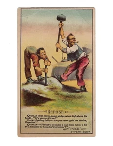 Victorian Trade Card 1800's Men Breaking Rocks Sledge Hammer Arbuckles Coffee NY - Picture 1 of 4