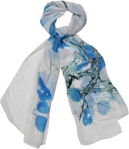 Light Blue Floral Style Chiffon Scarf Head Hair Wrap Classy Soft Lightweight - Picture 1 of 5