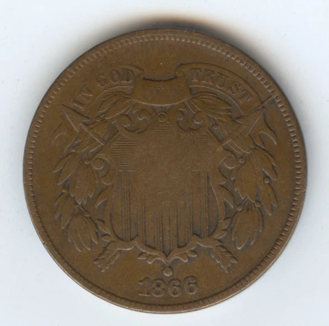 1866 2C Error VG (#9701) Die Break from Motto to Edge. Unusual Cover