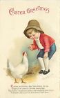 Embossed Clapsaddle Easter Postcard 1915. Boy Asks Hen to Lay Colored Eggs