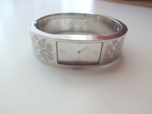 Autentico orologio da polso Coach argento quarzo firma clamper donna braccialetto