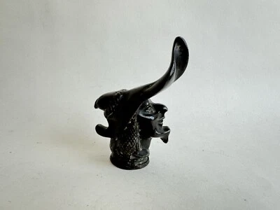Ancienne et belle tête de ménestrel en bronze mascotte auto pommeau de canne - Photo 1/4