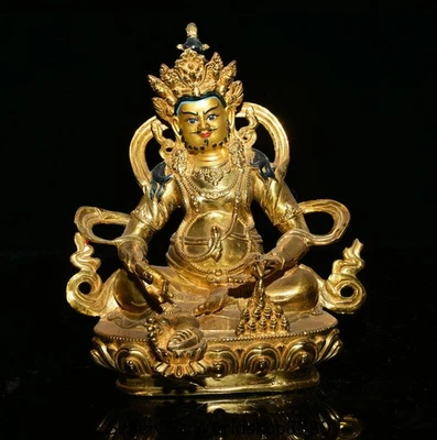 8.4" Antiguo Tíbet Budismo Cobre Oro Dorado Amarillo Jambhala Riqueza Dios Buda Estatua Foto 1 de 4
