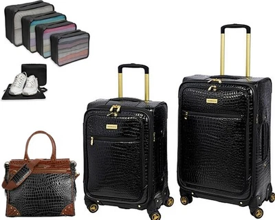 Samantha Brown Luggage Croco Embossed Jet Set Travel Collection 9 pc Black - Image 1 of 4