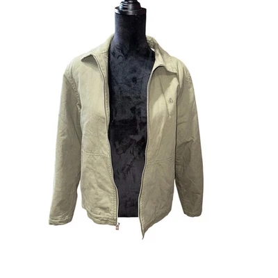 Volcom Mens canvas Jacket full zip Army green Sherpa Lined Small Skater Military - Image 1 of 4