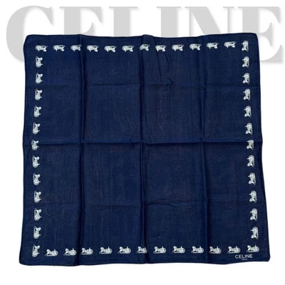 CELINE Bufanda Carruaje de Caballos Logo Algodón 16.9 pulgadas Blanco Marino Japón Foto 1 de 4