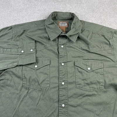 CE Schmidt Shirt Mens XL Green Western Pearl Snap Cowboy Ranchwear Twill - Image 1 of 4