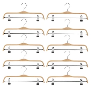 10 Pack Solid Finish Wooden Trousers/Skirt Hangers with -Rust Clips Coat3334 - Bild 1 von 7