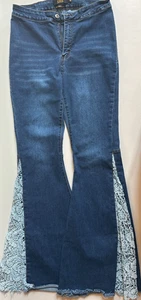 L&B Lucky Blessed Extreme Flare Denim Crochet knit Bell Bottom Jeans Women Sz 10 - Picture 1 of 6