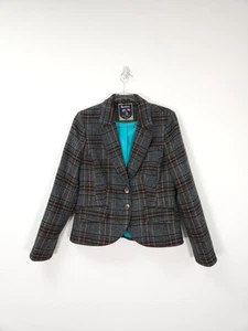 Boden Blazer Size 14 Moon Tweed Grey Brown Check Plaid Wool Smart Jacket Preppy - Picture 1 of 10