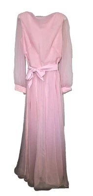 Vestido longo Miss Elliette Califórnia década de 1960 rosa chiffon vintage tamanho 16 - Imagem 1 de 4
