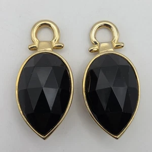 Vtg Paolo Gucci Signed Clip On Earrings Faceted Black Glass & Gold Tone Drop - Picture 1 of 14