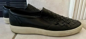 Ecco Mens Slip On Woven Black Leather Casual Comfort Shoes Size 11 - Picture 1 of 9