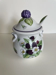 Lenox Orchard Porcelain Blackberry Jelly Jam Jar With Lid & Spoon Vintage 1991 - Picture 1 of 3