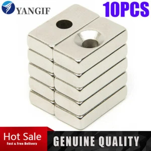10Pcs Strong Block Neodymium Magnets 20mm x 10mm x 3mm Hole 4mm Rare Earth N50 - Picture 1 of 9