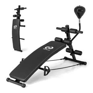 Adjustable Sit up bench Abdominal Training Workout Home With 2 Resistance Bands - Picture 1 of 10