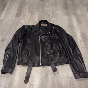 Giacca biker pelle vintage Sears The Leather Shop 42 moto nera anni 70 - Foto 1 di 9