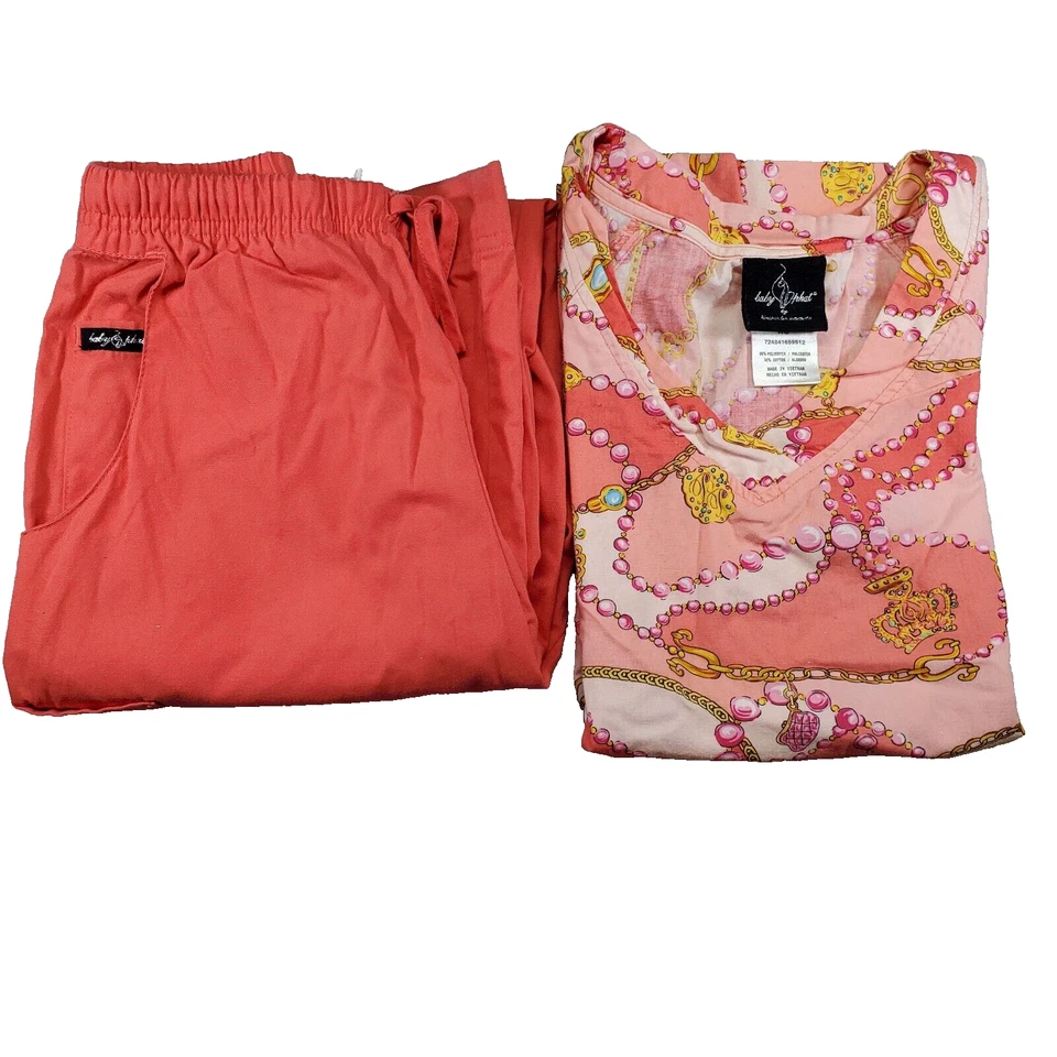 Baby Phat Nurse Uniform Womens SZ XS Top & Pant Scrubs Coral / Pink Medical - Image 1 of 4