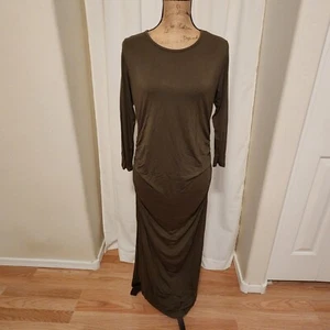 Adorel Maternity Women's L Army Green Knit 3/4 Sleeve Slit Maxi Dress NEW - Picture 1 of 8