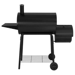 Charcoal Grill with Offset Smoker and Side Table in Black plus Cover with Wheels - Picture 1 of 11