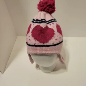 Beanie hats Girls pink hearts pom pom one size accessory depot - Picture 1 of 4