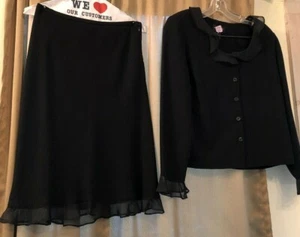 Black Two Piece Suit with Skirt, Size 10 - Picture 1 of 8