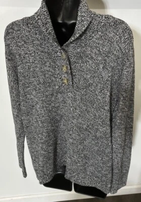 Hasting & Smith Woman’s 3 Button Collared Sweater, Black/White Sz L Cotton Blend - Image 1 of 4