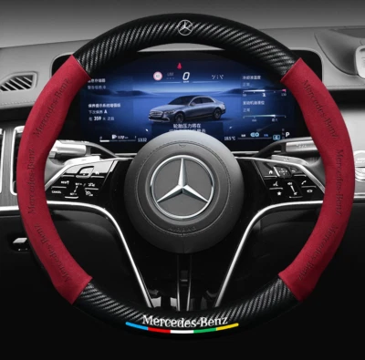 15'' 38cm For Mercedes Benz Car Steering Wheel Cover Wine Red Round Anti-Slip Foto 1 de 4
