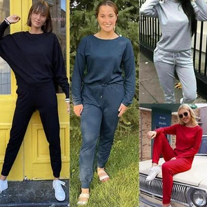 Womens Long Sleeve Plain Lounge Wear Set Ladies Casual Comfy Two Piece Tracksuit - Picture 1 of 27