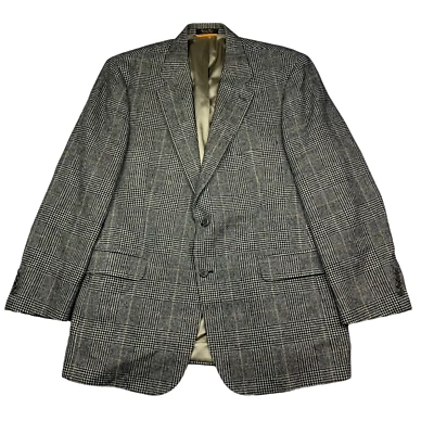 Lord & Taylor Men's 100% Camel Hair 2-Button Blazer Black/Beige Plaid • 44 R - Image 1 of 4