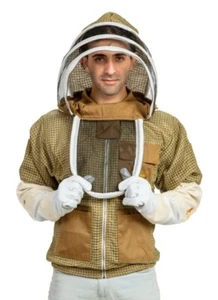 Massive bee Store Beekeeping ventilated Jacket fencing and Bee Glove in Khaki - Picture 1 of 8