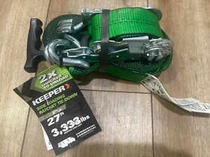 Keeper Side Loading Ratchet Tie Down 2 Inch X 27 Feet 3333 Lb Working Load Green - Picture 1 of 14