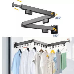 Collapsible Clothes Drying Rack Retractable Laundry Drying Rack Wall Mounted - Picture 1 of 28