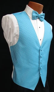Men's Turquoise Blue Green Tuxedo Vest & Tie Bow or Long Tie Free Shipping - Picture 1 of 10