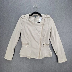 White House Black Market Size 0 Cobblestone Linen Peplum Moto Jacket - Picture 1 of 13